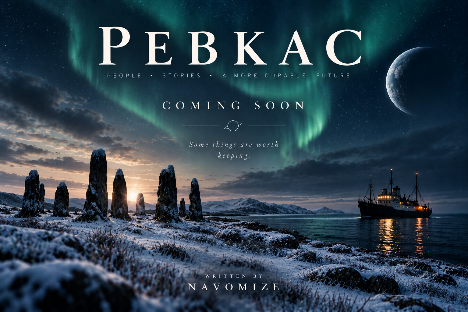 PEBKAC — People, Stories, A More Durable Future. Coming Soon. Written by Navomize.